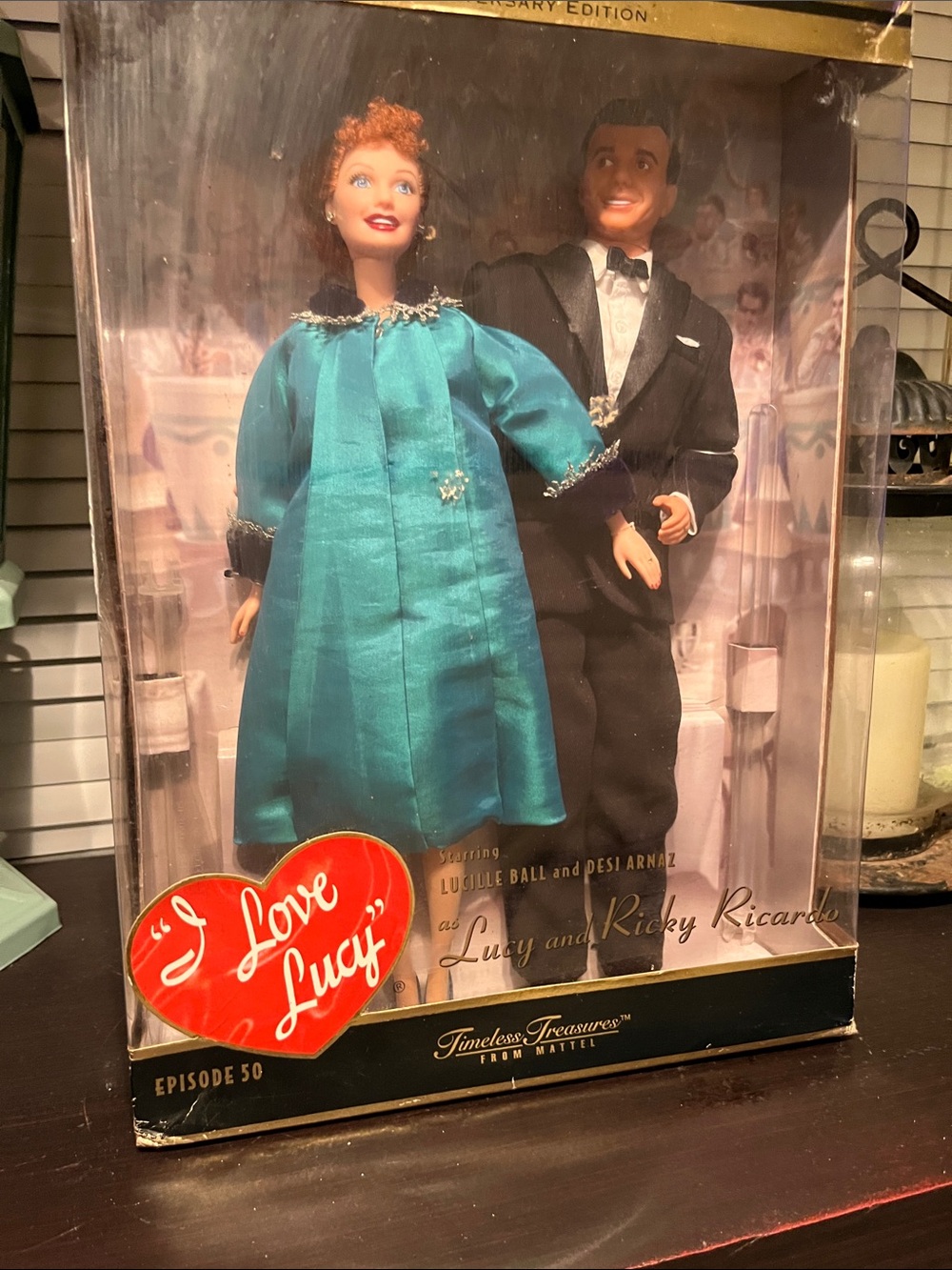 Mattel I Love Lucy 50th Anniversary Teal Coat Doll Set OBO